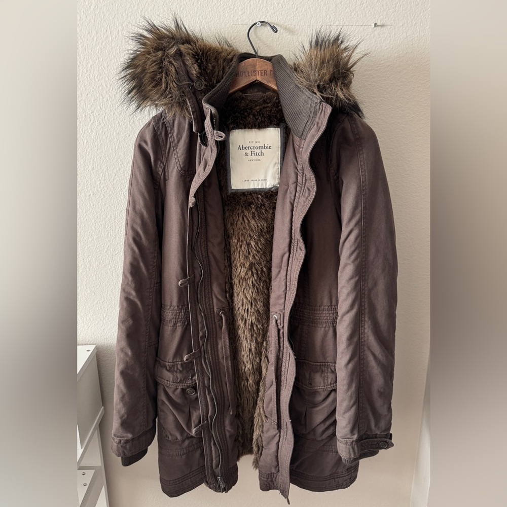 Abercrombie Brown Jacket with Faux Fur Lining